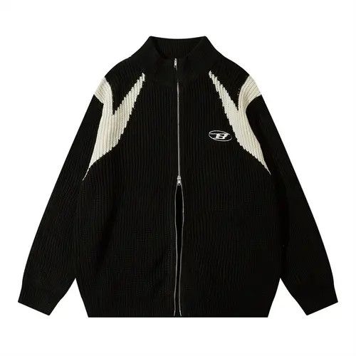 VIBE Black Full Zip Star Knit Sweater Size US M / EU 48-50 / 2 - 7 Thumbnail