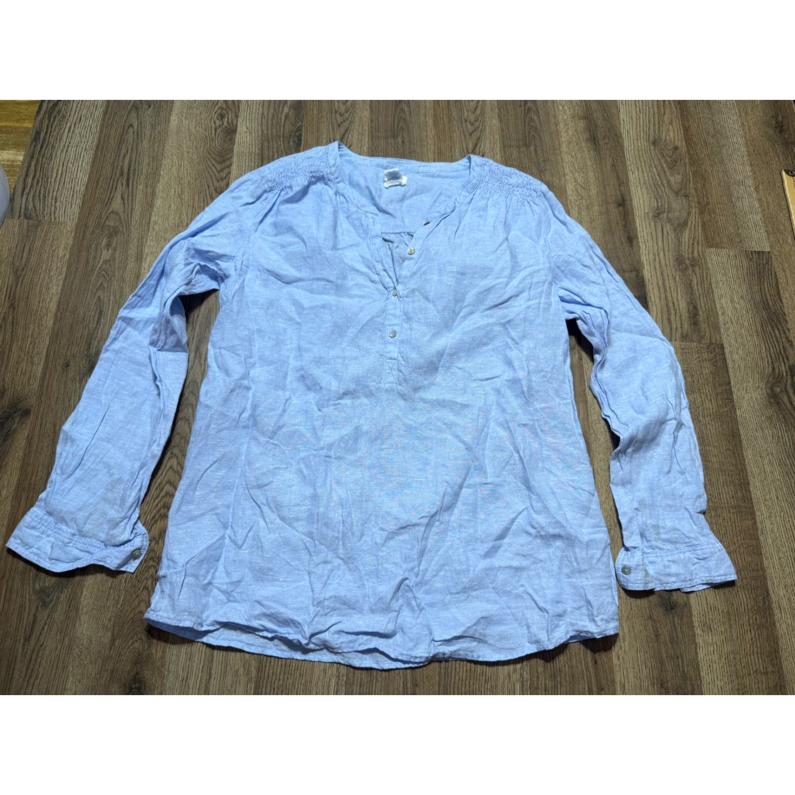 Vintage Sigrid Olsen Shirt Womens Medium Blue Long Sleeve 1/4 Buttons Satin? Size M / US 6-8 / IT 42-44 - 2 Thumbnail