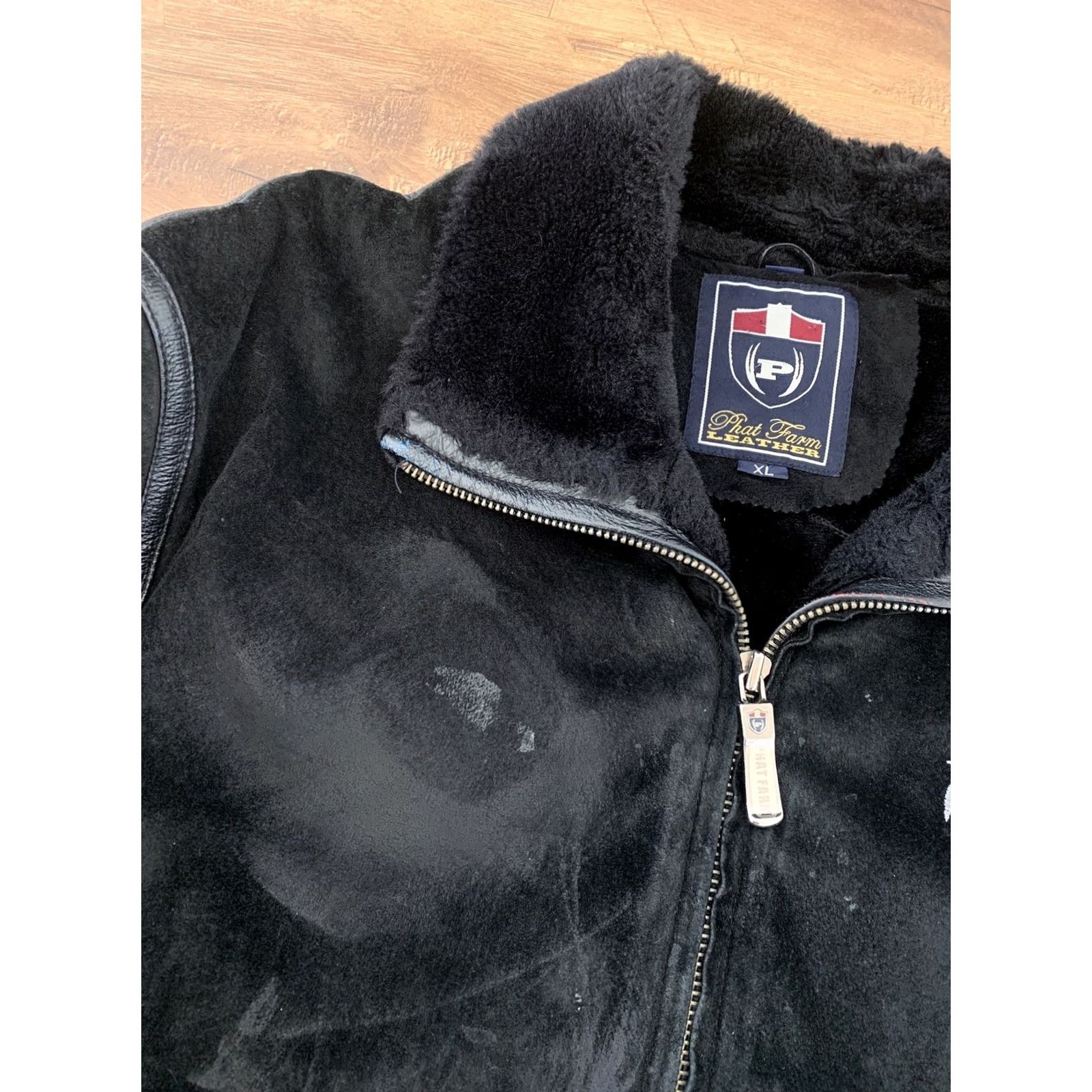 Phat Farm VINTAGE Phat Farm Leather Coat Bomber Jacket Men XL Black 90s Suede Leather Shearling Lined Heavy Coat zip Mid-Length Size US XL / EU 56 / 4 - 5 Thumbnail