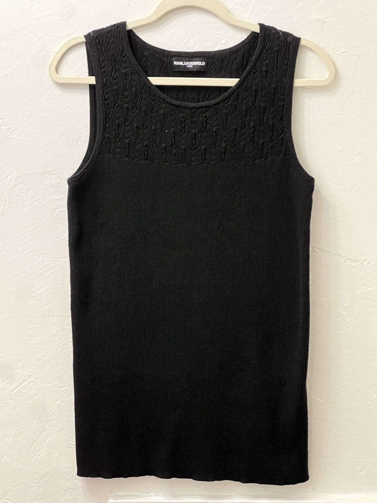 Karl Lagerfeld Black Pointelle Knit Sleeveless Sweater Size XL / US 12-14 / IT 48-50 - 1 Thumbnail