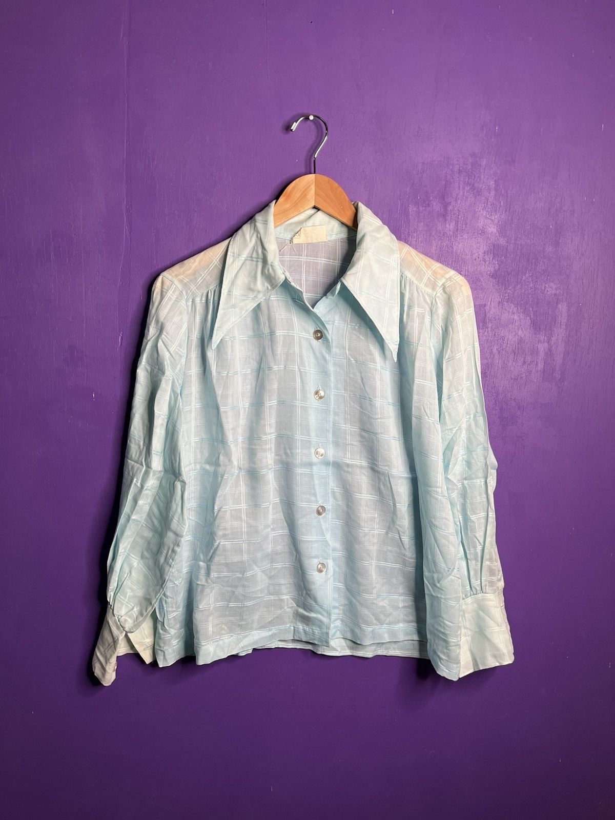 Vintage Vintage 70s blue squares button up shirt Size M / US 6-8 / IT 42-44 - 1 Thumbnail