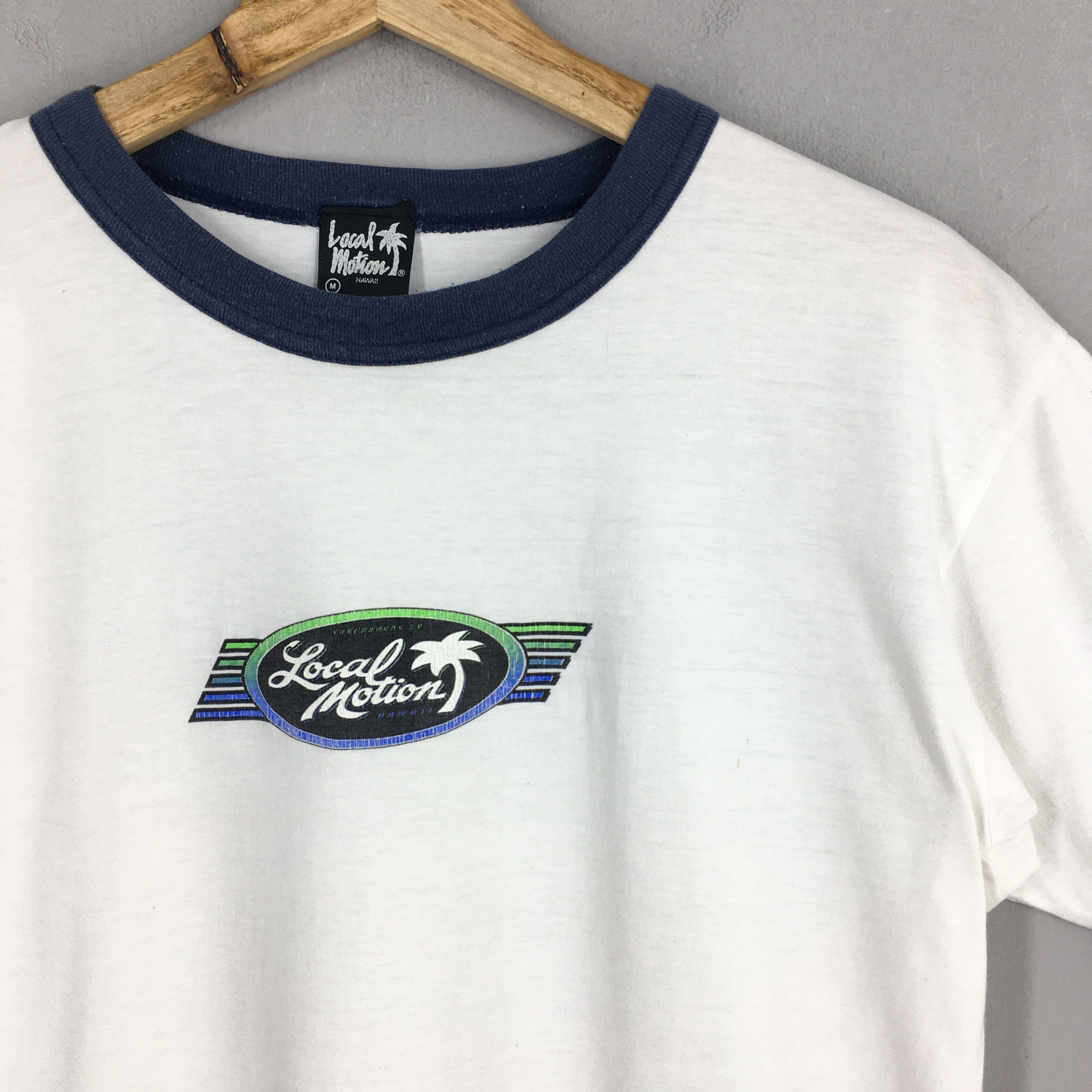 Vintage 80's Local Motion Hawaii Surf White Ringer T shirt Medium Size US M / EU 48-50 / 2 - 2 Thumbnail