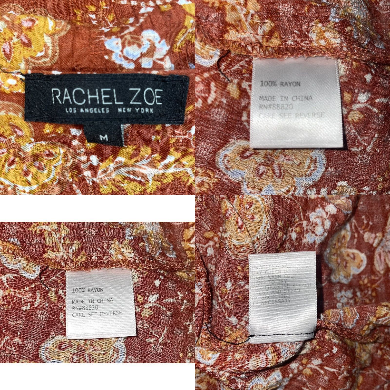 Rachel Zoe VINTAGE Rachel Zoe Women Blouse Top Shirt Floral Print Burnt Orange Medium Fold-Over Scoop Neck Lightweight Knit Pullover Casual Size M / US 6-8 / IT 42-44 - 8 Thumbnail