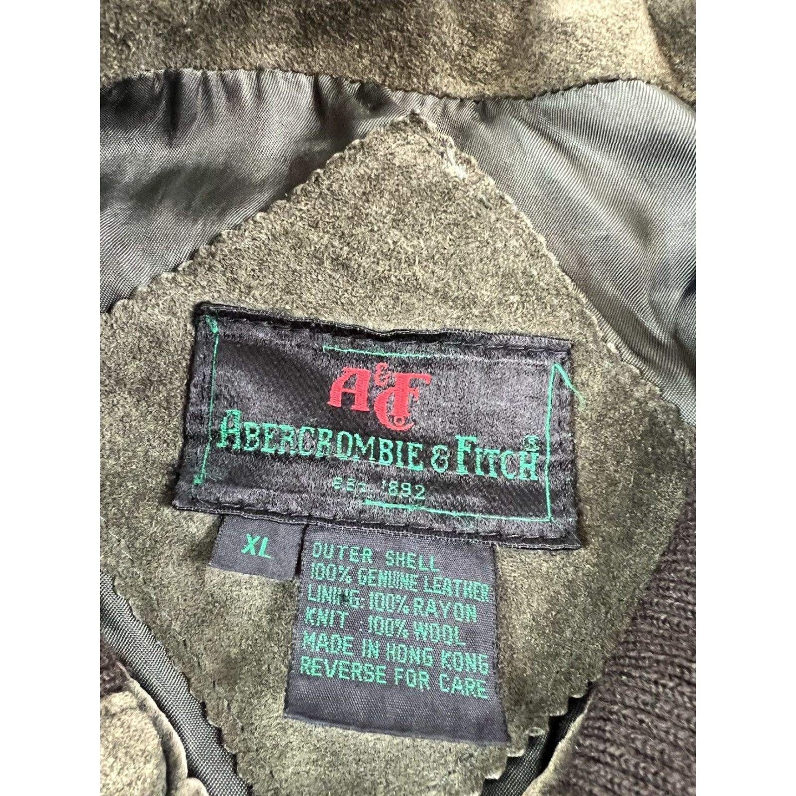 Abercrombie & Fitch VINTAGE Abercrombie & Fitch Bomber Jacket Mens XL Green 90s Leather Full Zip Pockets Size US XL / EU 56 / 4 - 5 Thumbnail