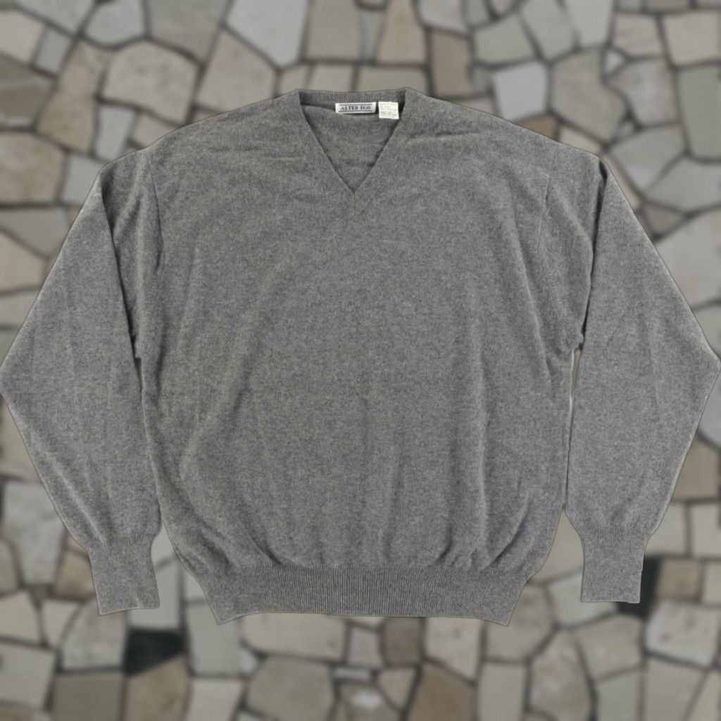 Vintage Alter Ego Solid V-Neck Long Sleeve Sweater Gray Men's L Shirt Size US L / EU 52-54 / 3 - 1 Thumbnail