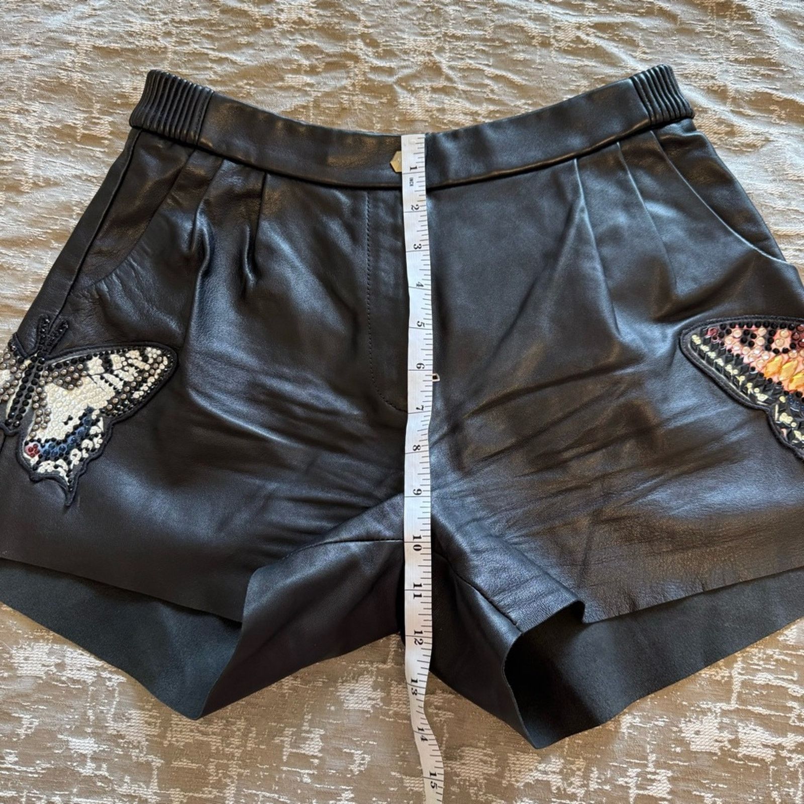 Philipp Plein PHILIP PLEIN Black Leather Shorts with Butterfly, Size S Size 26" / US 2 / IT 38 - 10 Thumbnail