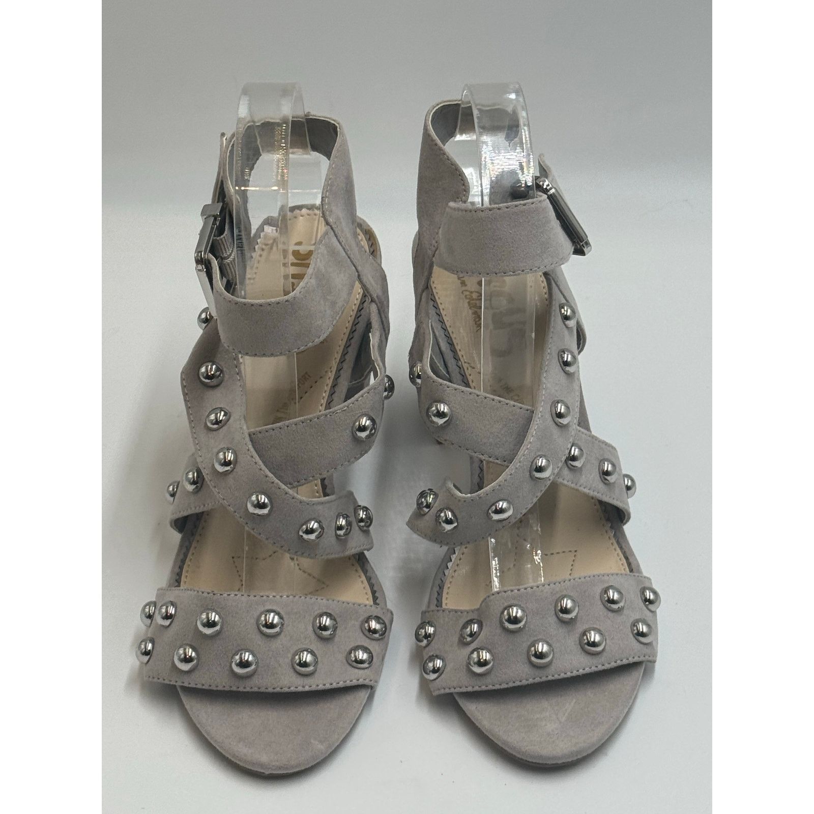 Sam Edelman Circus by Sam Edelman Gray Ankle Strap Studded Heels Size 8 Size US 8 / IT 38 - 1 Thumbnail