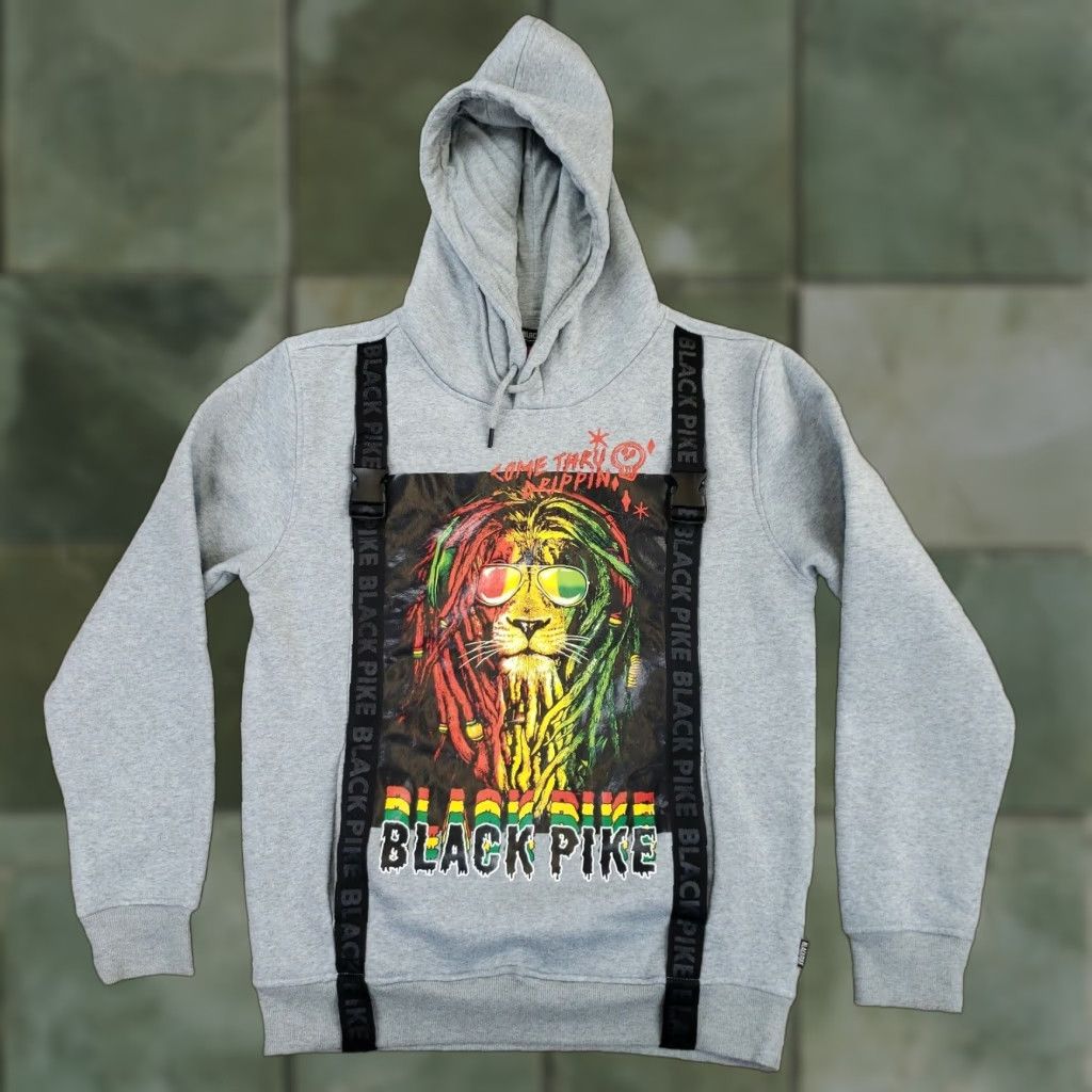 Vintage Black Pike Hoodie Mens Large Gray Graphic Rasta Lion Hooded Long Sleeve Shirt Men Large Gray Graphic Lion Hooded Sweatshirt Size US L / EU 52-54 / 3 - 1 Thumbnail