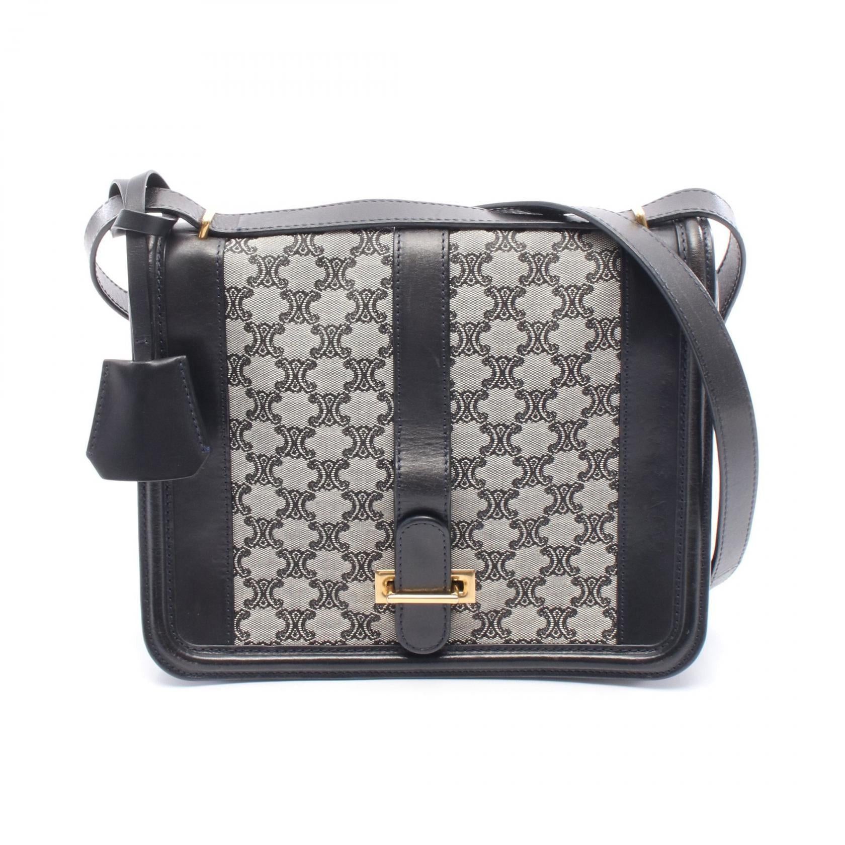 Celine Celine Triomphe Shoulder Bag Canvas Leather Navy Gray Size ONE SIZE - 1 Thumbnail