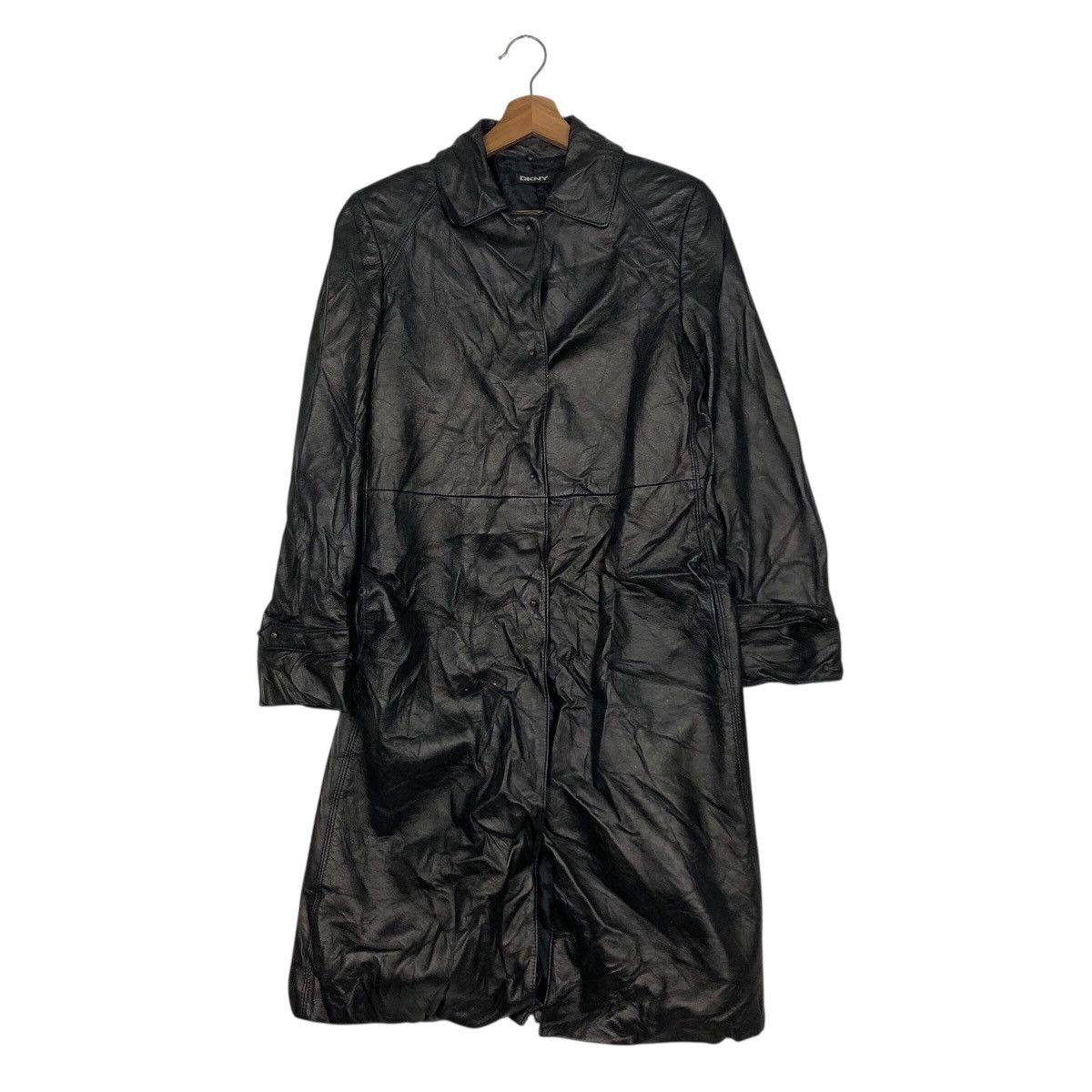 DKNY 📌Rich Black Vintage Leather Long Jacket DKNY Bondage Belted Size US M / EU 48-50 / 2 - 2 Thumbnail