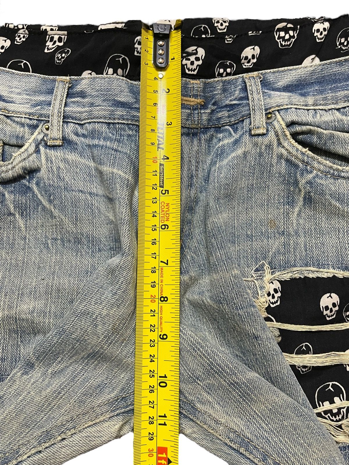 If Six Was Nine Vintage Japanese Mud Thunder Wash Patch Skull Distress Jeans Size US 31 - 14 Thumbnail