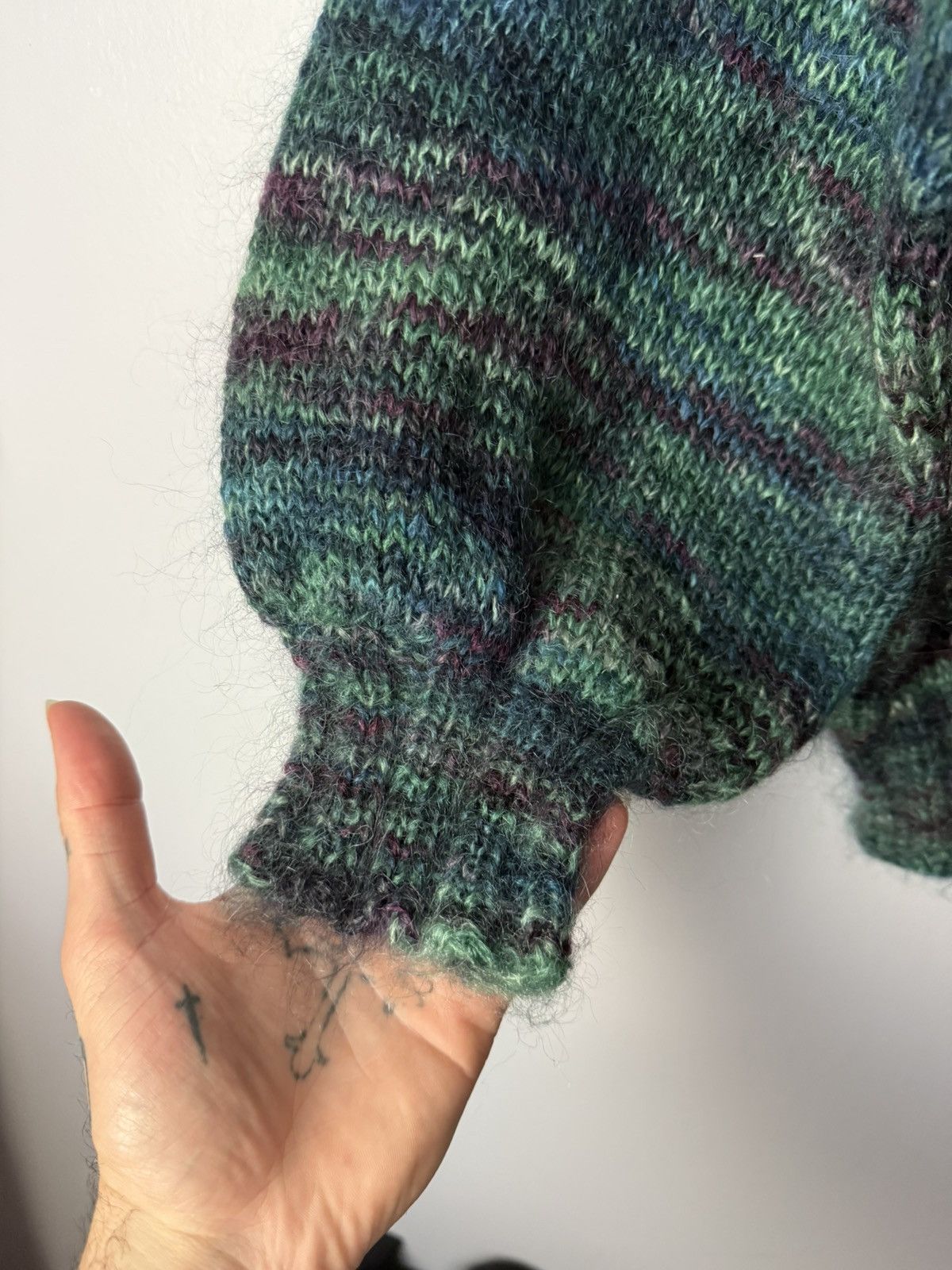 Handmade Vintage Mohair Sweater 1980s Large Blue/Green/Purple Blend Size US L / EU 52-54 / 3 - 4 Thumbnail