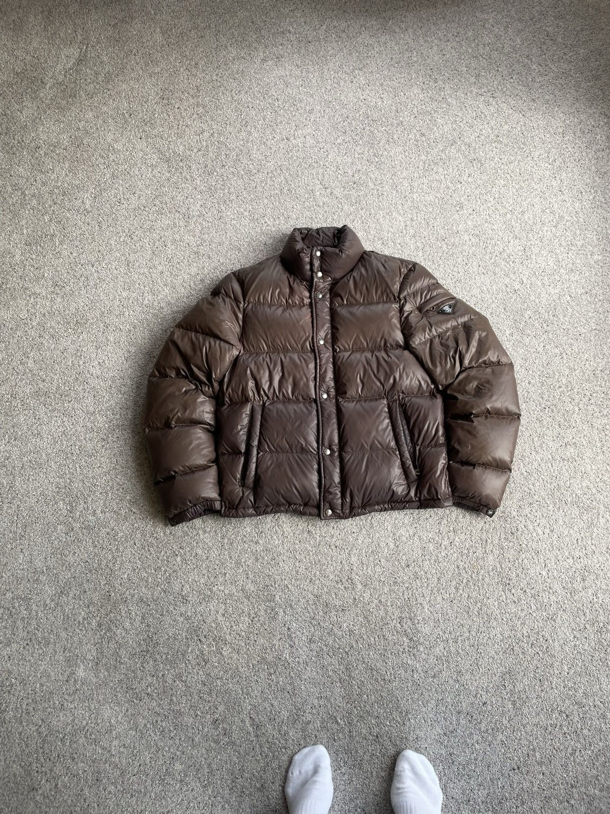 image of Brown Prada 2013 Nylon Puffer Jacket, Men's (Size Small)