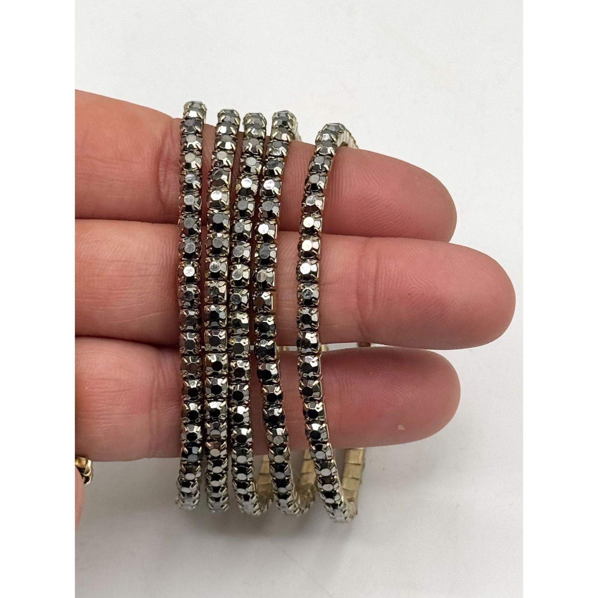 Vintage Vintage hematite gray rhinestone stretch five strand bracele Size ONE SIZE - 5 Thumbnail