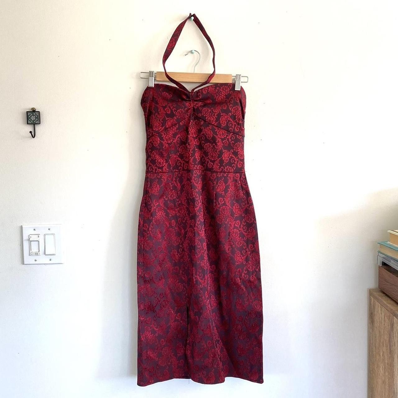 Vintage SWANKYS VINTAGE CLOTHING RED MIDI PENCIL DRESS HALTER SMALL Size S / US 4 / IT 40 - 2 Thumbnail