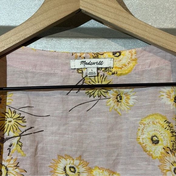 Madewell Madewell Pink Floral Kimono with Yellow Accents Size L / US 10 / IT 46 - 3 Thumbnail