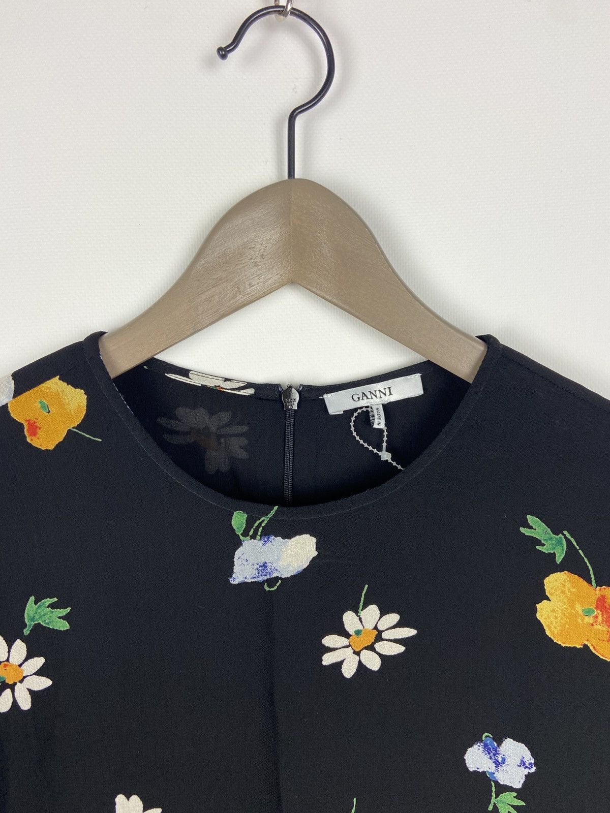 Designer × Ganni Ganni Dainty Georgette Floral Black Mini Dress Sz 36 Size XS / US 0-2 / IT 36-38 - 3 Thumbnail