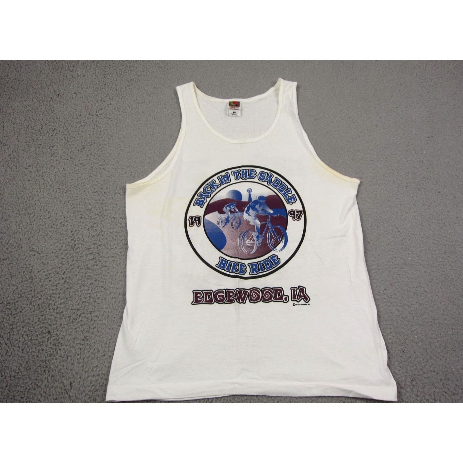Fruit Of The Loom VINTAGE Fruit of the Loom Cycling Shirt Adult L White Tank Bike Ride 90s Logo Mens Size US L / EU 52-54 / 3 - 2 Thumbnail