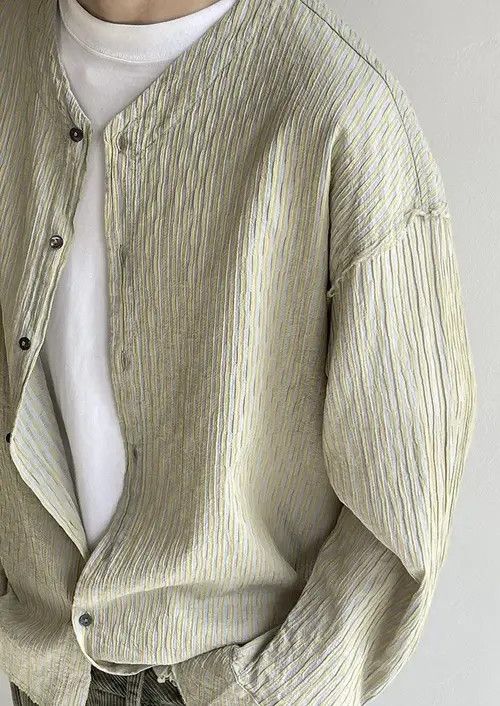 VIBE Retro fashion y2k distressed frayed crinkle pinstripe shirt Size US XL / EU 56 / 4 - 5 Thumbnail
