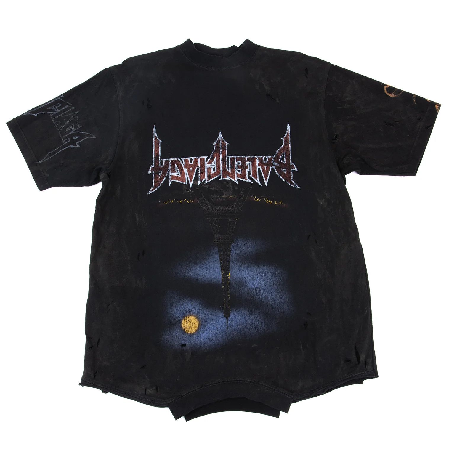 Paris Moon Upside Down Destroyed Print Oversized T-Shirt