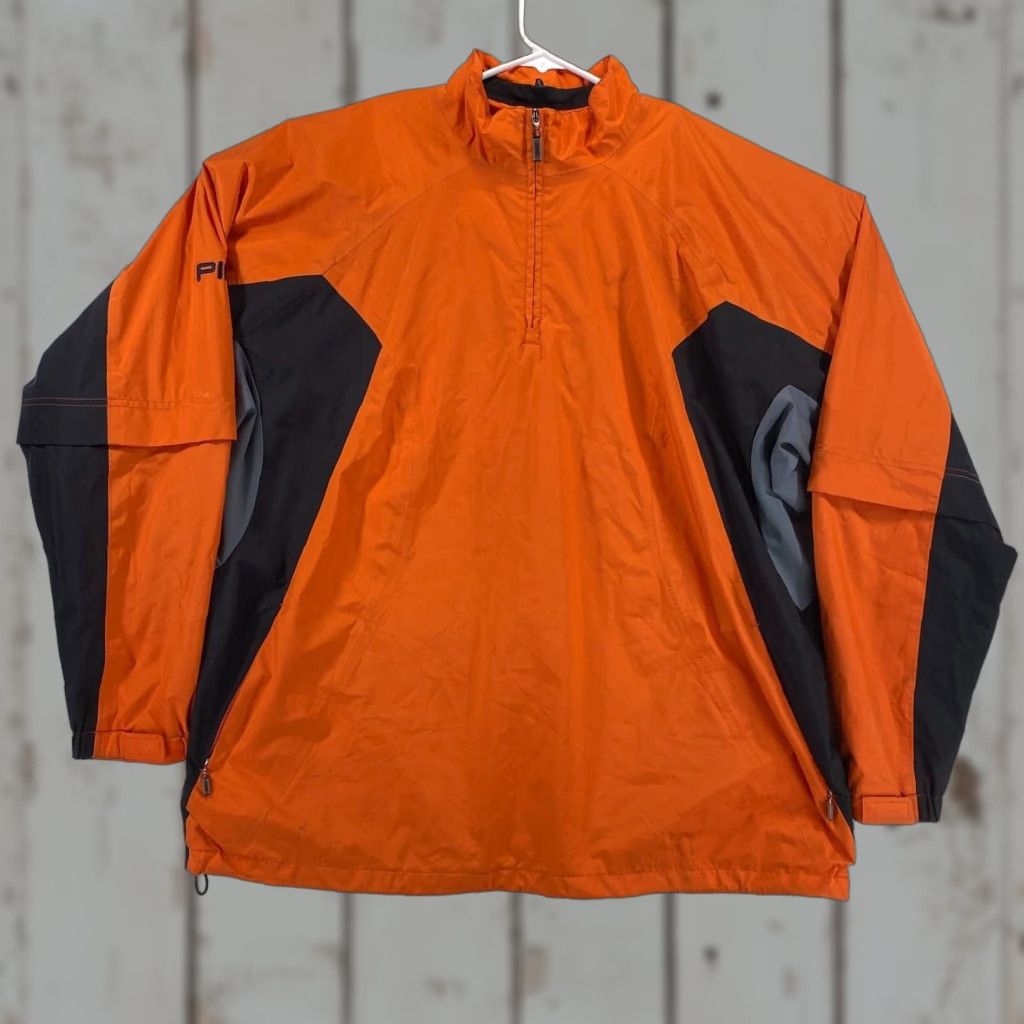 Ping Mens XL 1/4 Zip Pullover Windbreaker Golf Jacket Orange Black With Pockets Shirt Mens XL Ping Windbreaker Golf Jacket Orange/Black With Pockets