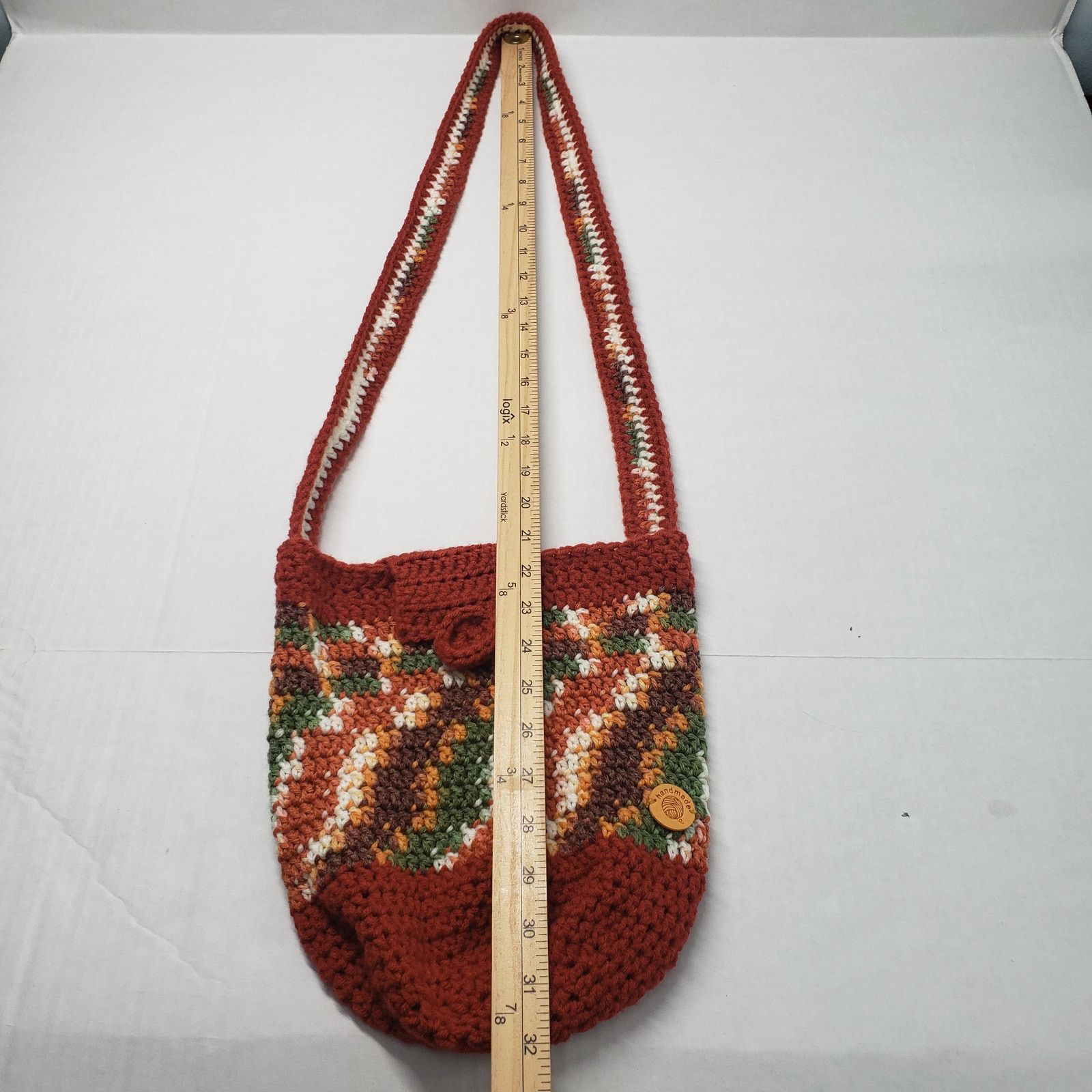 Handmade Striped Crochet Crossbody Bucket Bag Brown Small Handmade Size ONE SIZE - 6 Thumbnail
