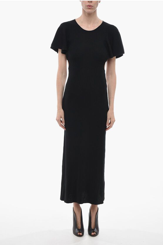image of Chloe Ribbed Wool Maxidress With Cut-Outs in Black, Women's (Size Medium)