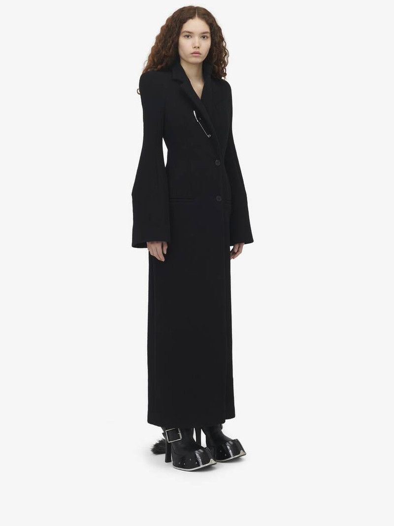 Alexander McQueen o1srvl11e0226 Moulded Shoulder Double-Breasted Coat Black Size XL / US 12-14 / IT 48-50 - 2 Thumbnail