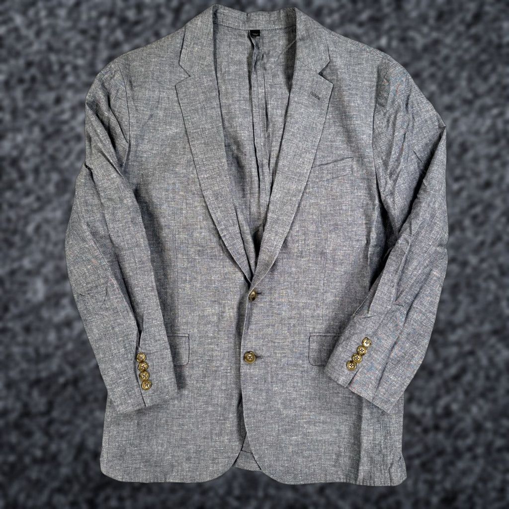 J.Crew Blazer Mens 40R Gray Cotton Linen Slim Fit Two-Button Notch Lapel