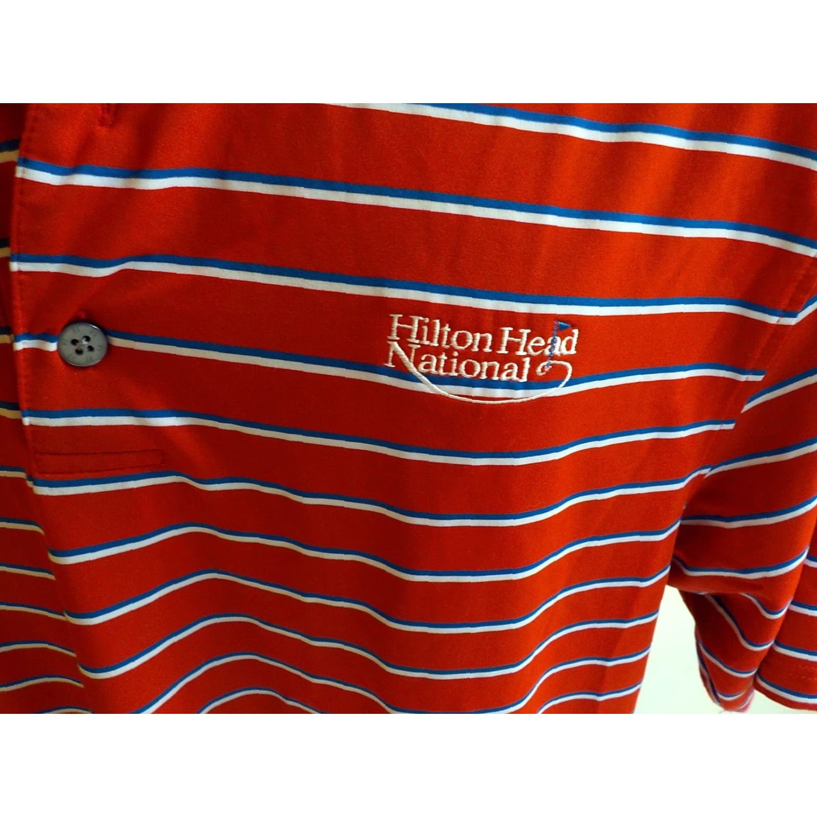 Footjoy VINTAGE Footjoy Striped Polo Shirt Mens Medium Red White Blue Hilton Head National Logo Polo Shirt Size US M / EU 48-50 / 2 - 3 Thumbnail