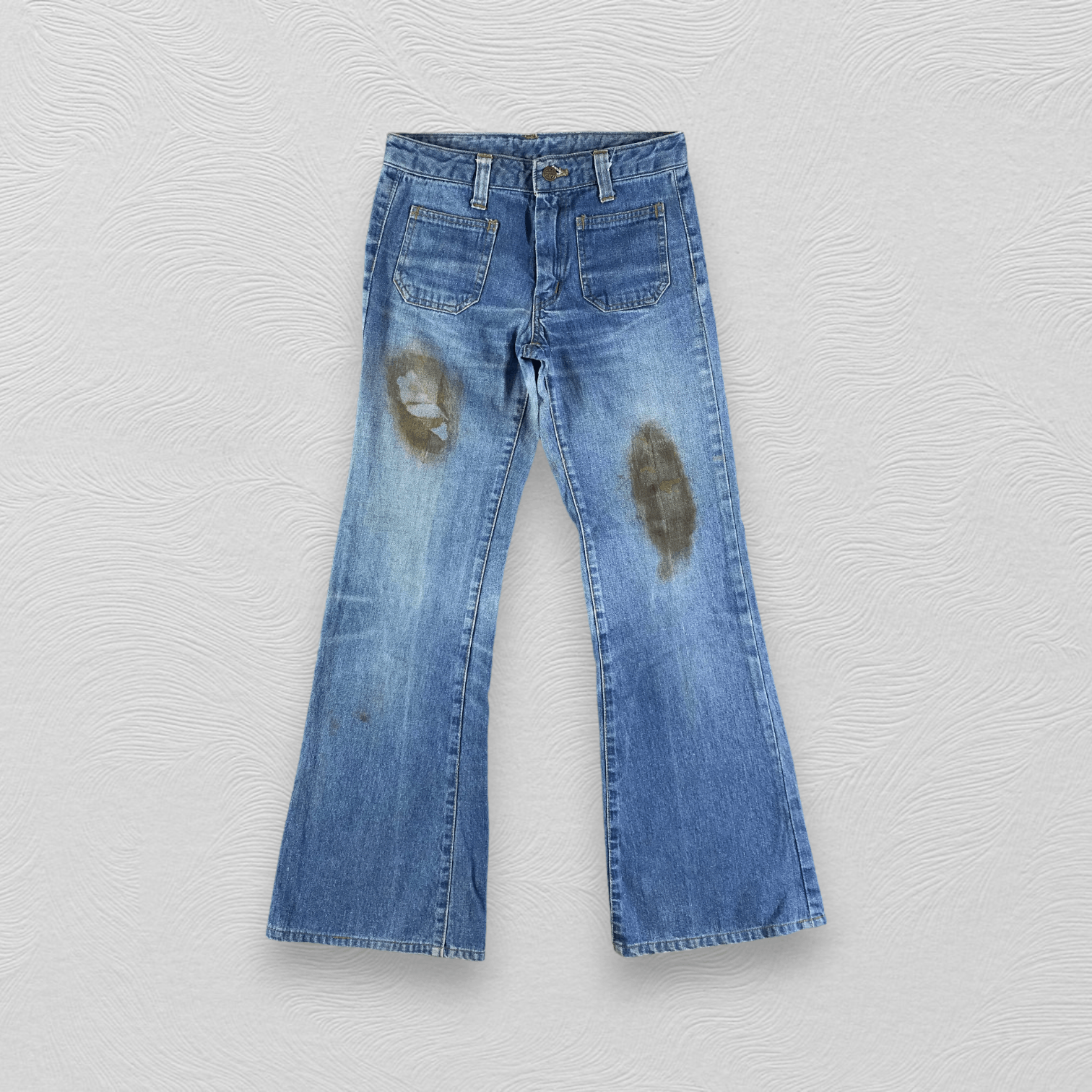 Japanese Brand Vintage Flare Cactus Jeans Dirty Wash Denim KJ2422 Size US 27 - 1 Thumbnail