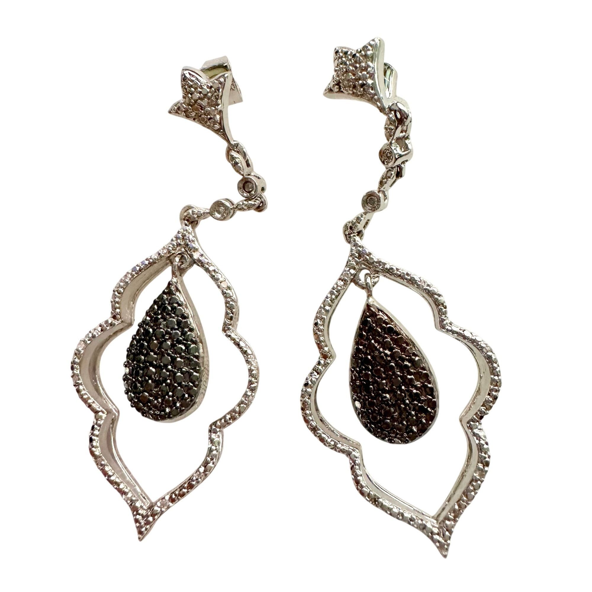 Other Black Diamond Cluster Leaf Dangle Earrings Size ONE SIZE - 1 Thumbnail