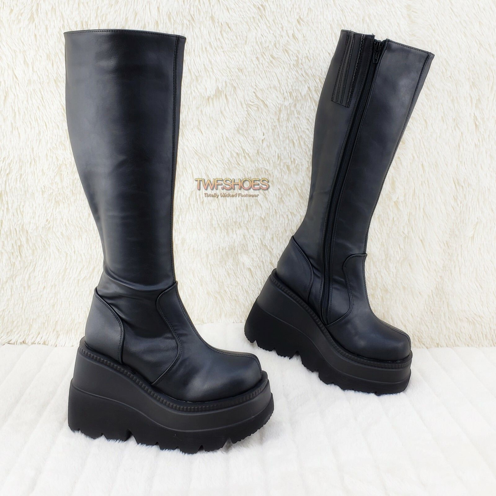 Demonia Cult DEMONIA Shaker 100 Black Matte Platform 4.5" Wedge Heel Knee Size US 11 / IT 41 - 4 Thumbnail