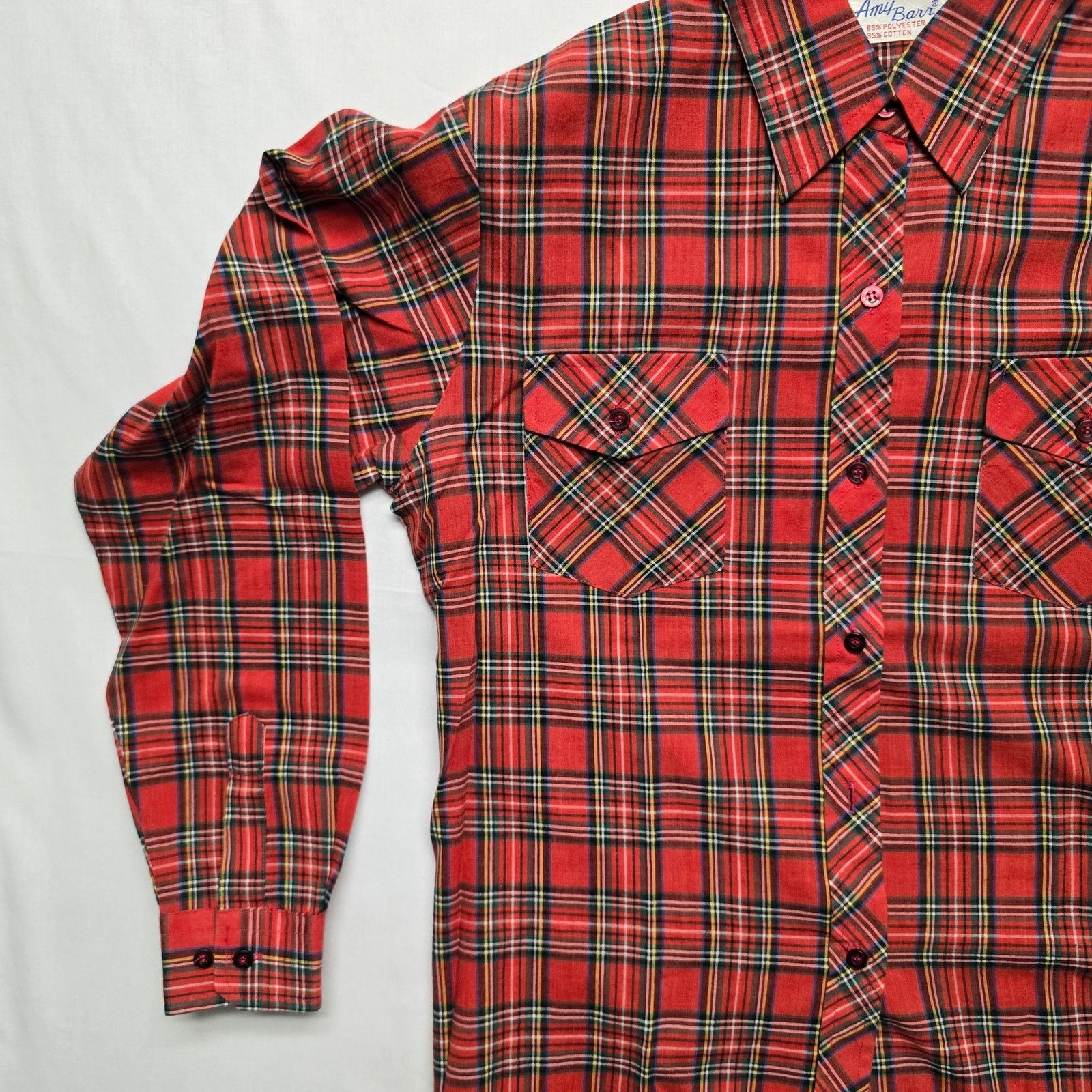 Vintage Vintage Amy Barr 12 Red Plaid Long Sleeve Button Blouse Size XL / US 12-14 / IT 48-50 - 3 Thumbnail