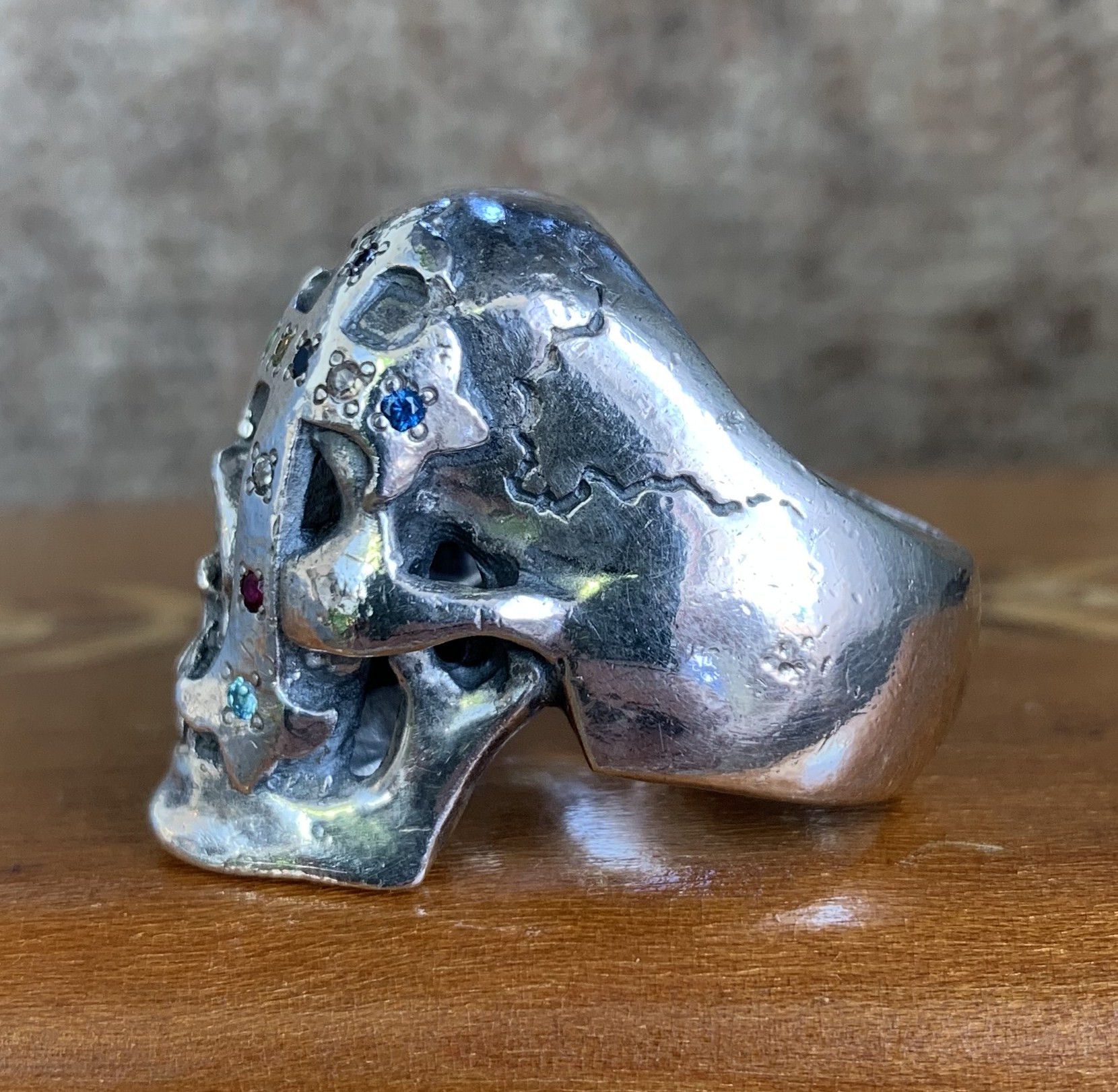 Number (N)ine SS05 "Nightcrawler" Bejeweled Silver Skull Ring Size ONE SIZE - 3 Thumbnail