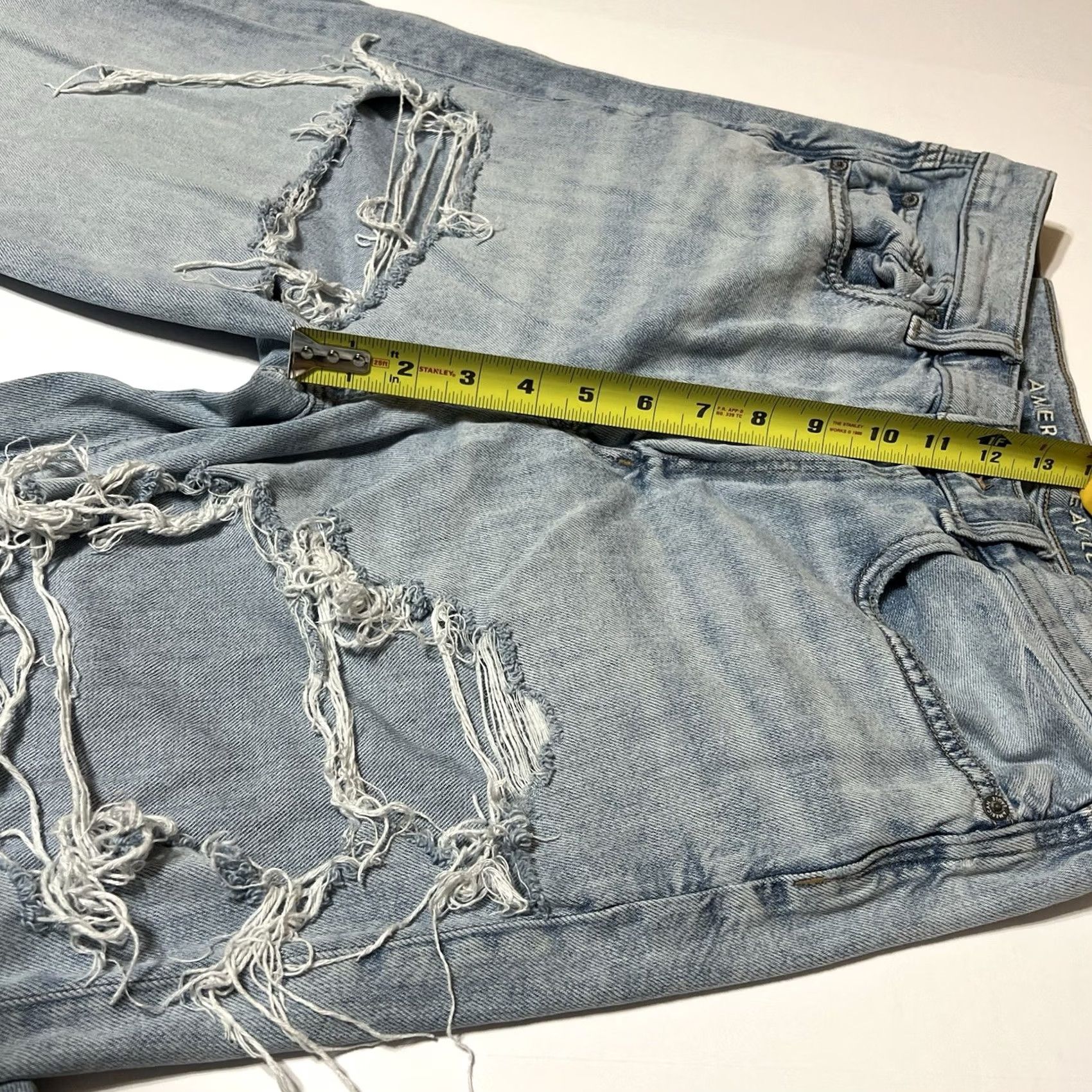 American Eagle Outfitters American Eagle Womens Jeans Baggy 12 Regular 30x30 Blue Distressed Logo Denim Stretch High Rise 90s Grunge Womens Size 34" / US 12 / IT 48 - 4 Thumbnail