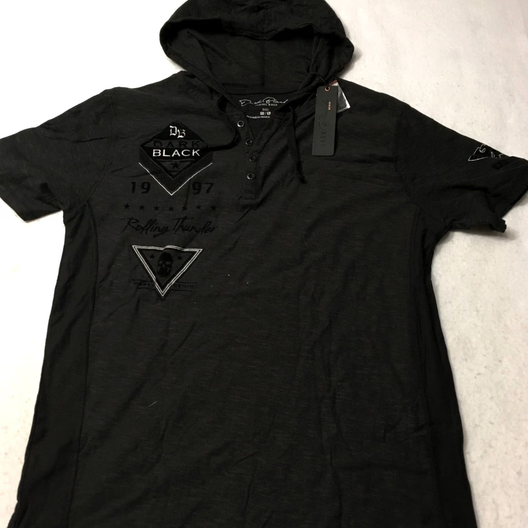Vintage dark black Polo Hoodie Men L Solid Logo Golf 1/4 Button Draw String Hooded Knit Breathable Moisture Wicking Regular Size Black Nike Shirt Hats? Size US L / EU 52-54 / 3 - 7 Thumbnail