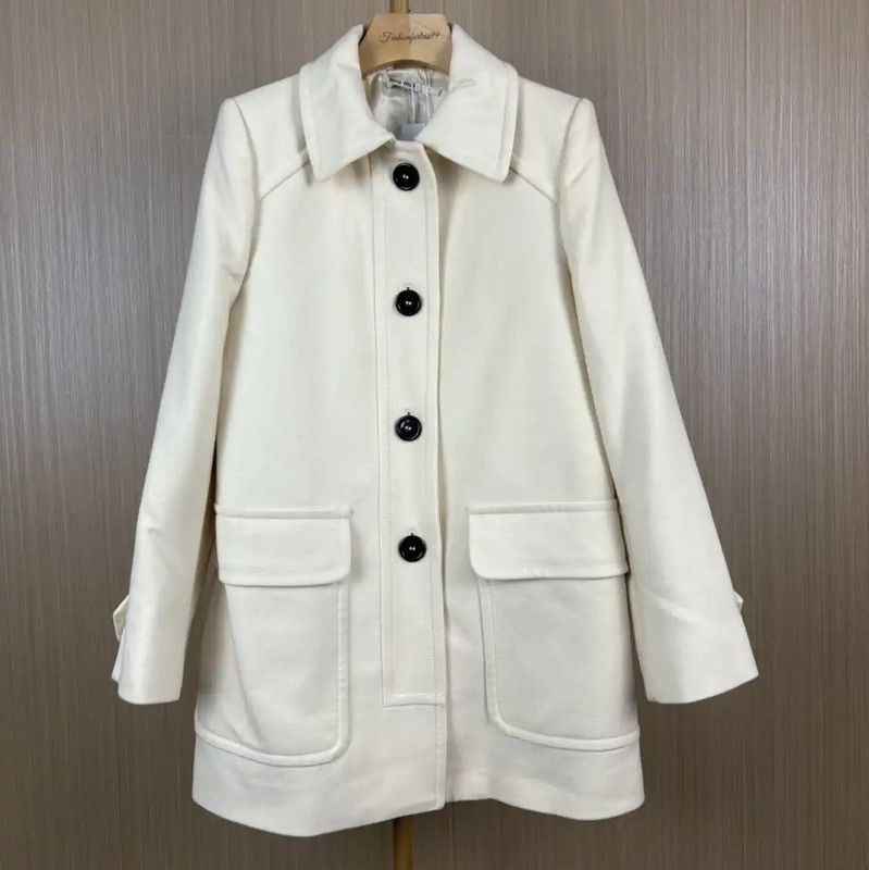 Miu Miu Miu Miu Ivory Wool Women's Coat 0089 Size L / US 10 / IT 46 - 1 Thumbnail