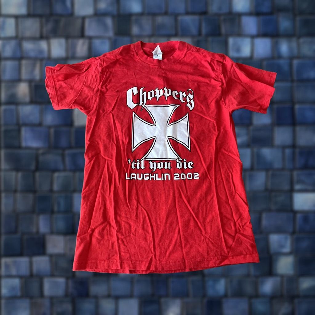Fruit Of The Loom Vintage Y2K Choppers Till You Die Biker T Shirt Red Laughlin 2002 00's Men Large Size US L / EU 52-54 / 3 - 1 Thumbnail