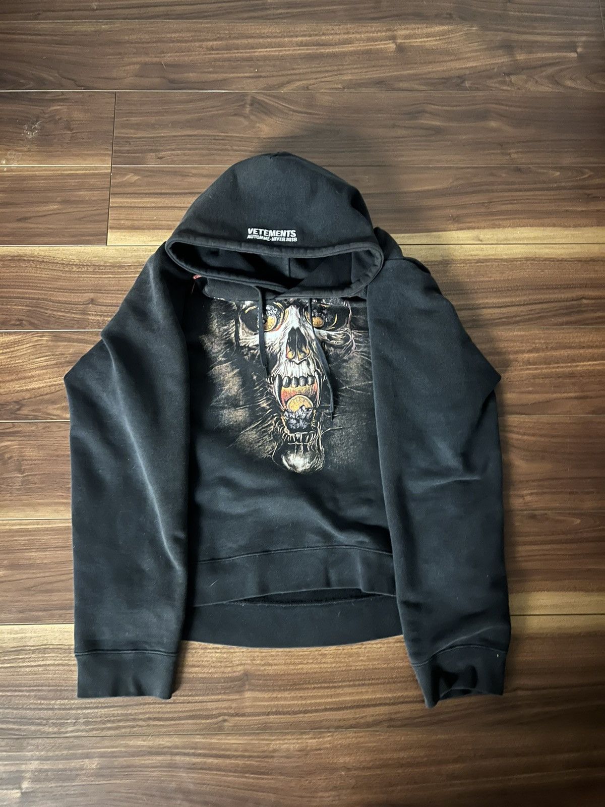 Vetements AW18 Vetements Misplaced Skull Hoodie Black | Grailed