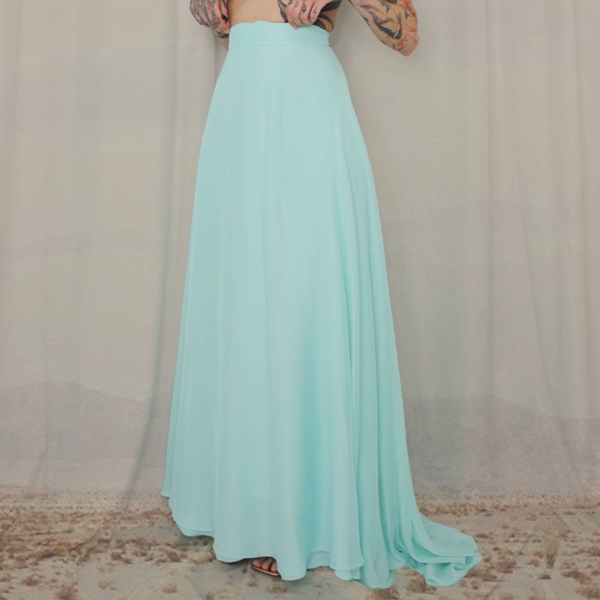 Handmade × Vintage 🦋TEAL MAXI SKIRT🦋 Size 27" / US 4 / IT 40 - 2 Thumbnail