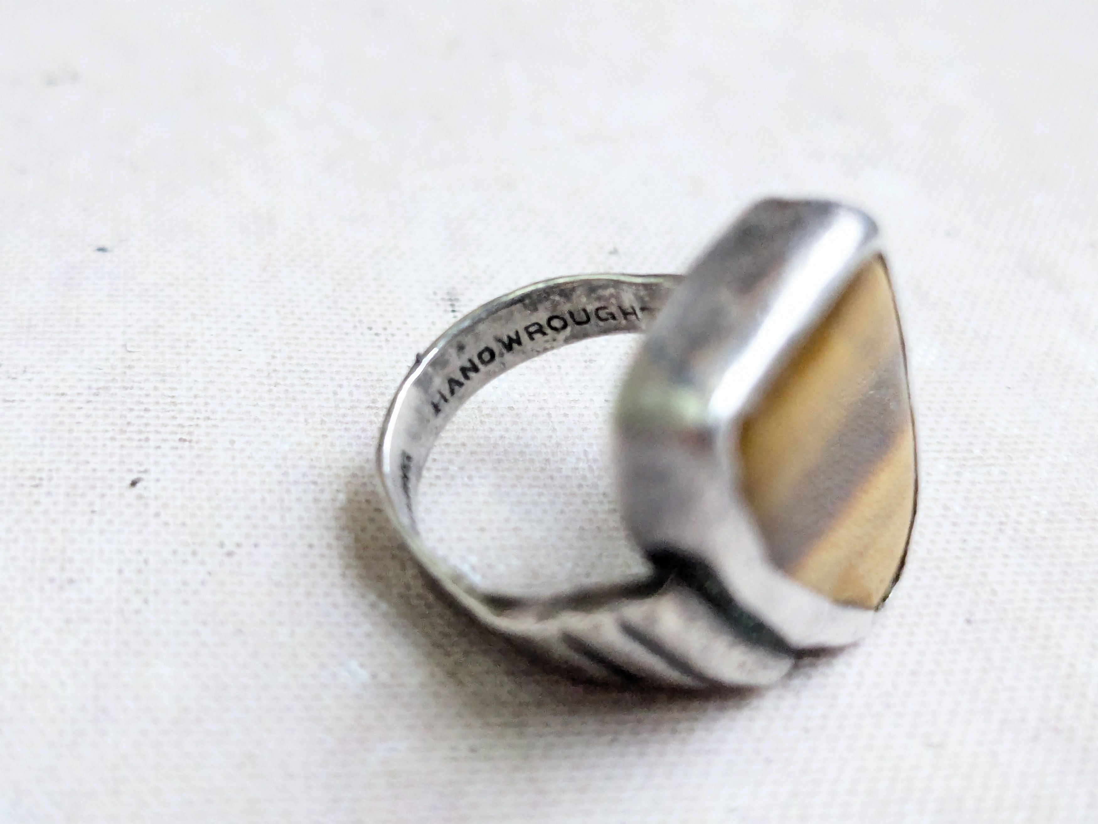 Sterling Silver Vintage Sterling Silver Ring Tiger's Eye Brown Handwrought 5 Size ONE SIZE - 8 Thumbnail