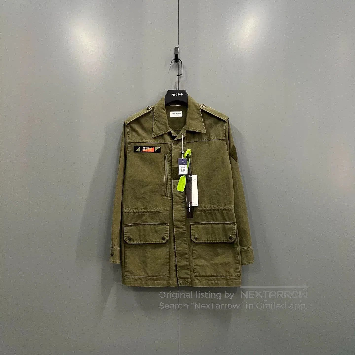 Saint Laurent Paris saint laurent green logo work shirt. Size US M / EU 48-50 / 2 - 1 Thumbnail