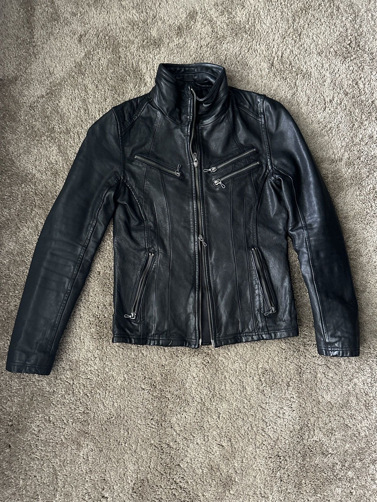 image of 14Th Addiction x Avant Garde Fuga Double Zip Leather Jacket in Black, Men's (Size Small)