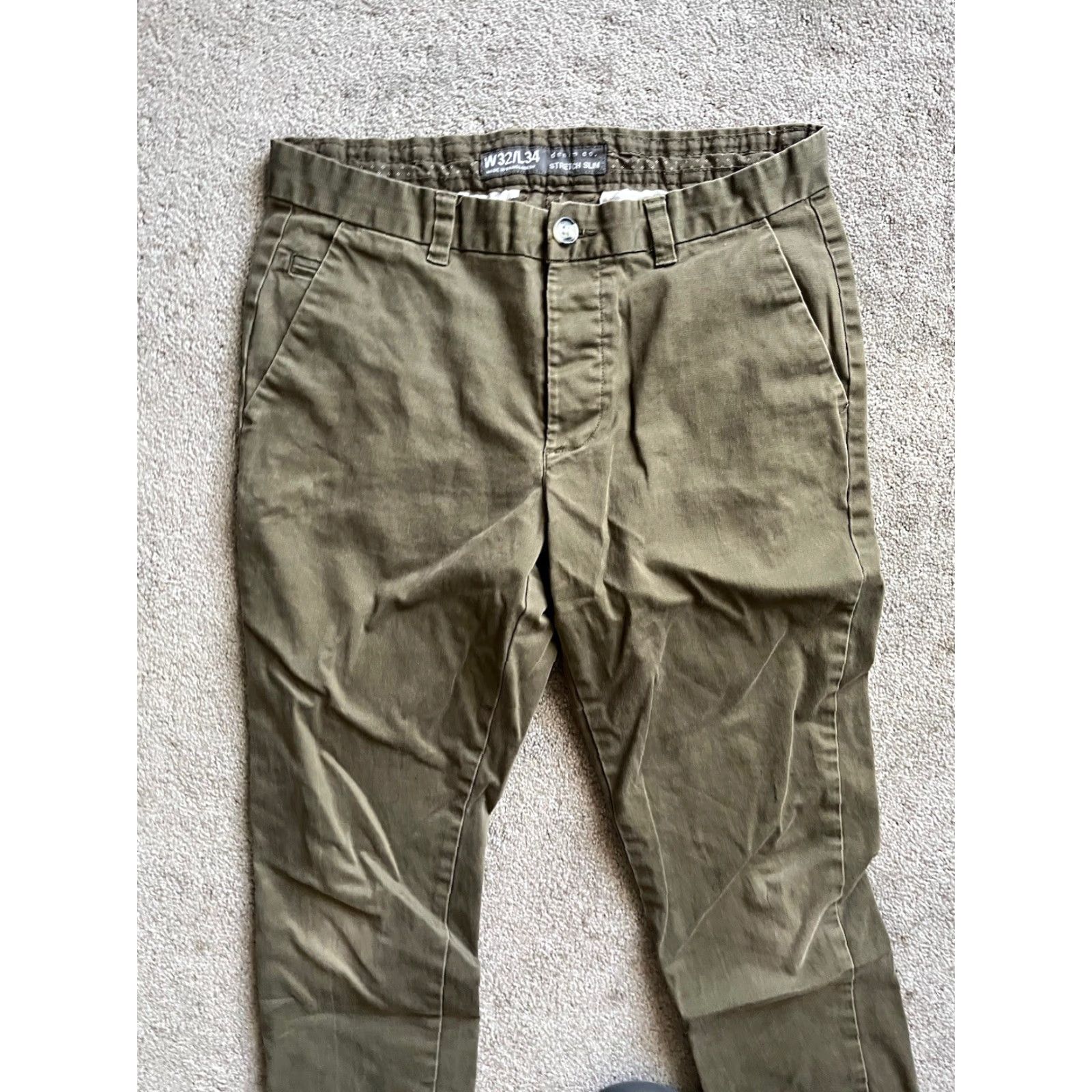 Denim & Co. Denim Co. Stretch Slim Chino Pants Men's 32x32 Green Flat Front Slash Pocket Size US 32 / EU 48 - 2 Thumbnail
