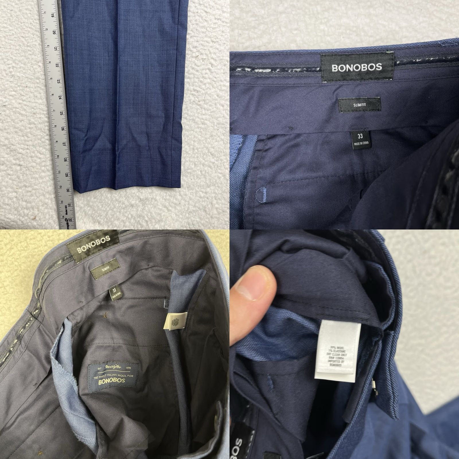 Bonobos Bonobos Suit 40R Blue Wool Italy Mens Jacket Pants 2 Piece Slim Fit Notch Lapel 2 Button Double Vent Regular Style: Suit Separate Size 40R - 9 Thumbnail