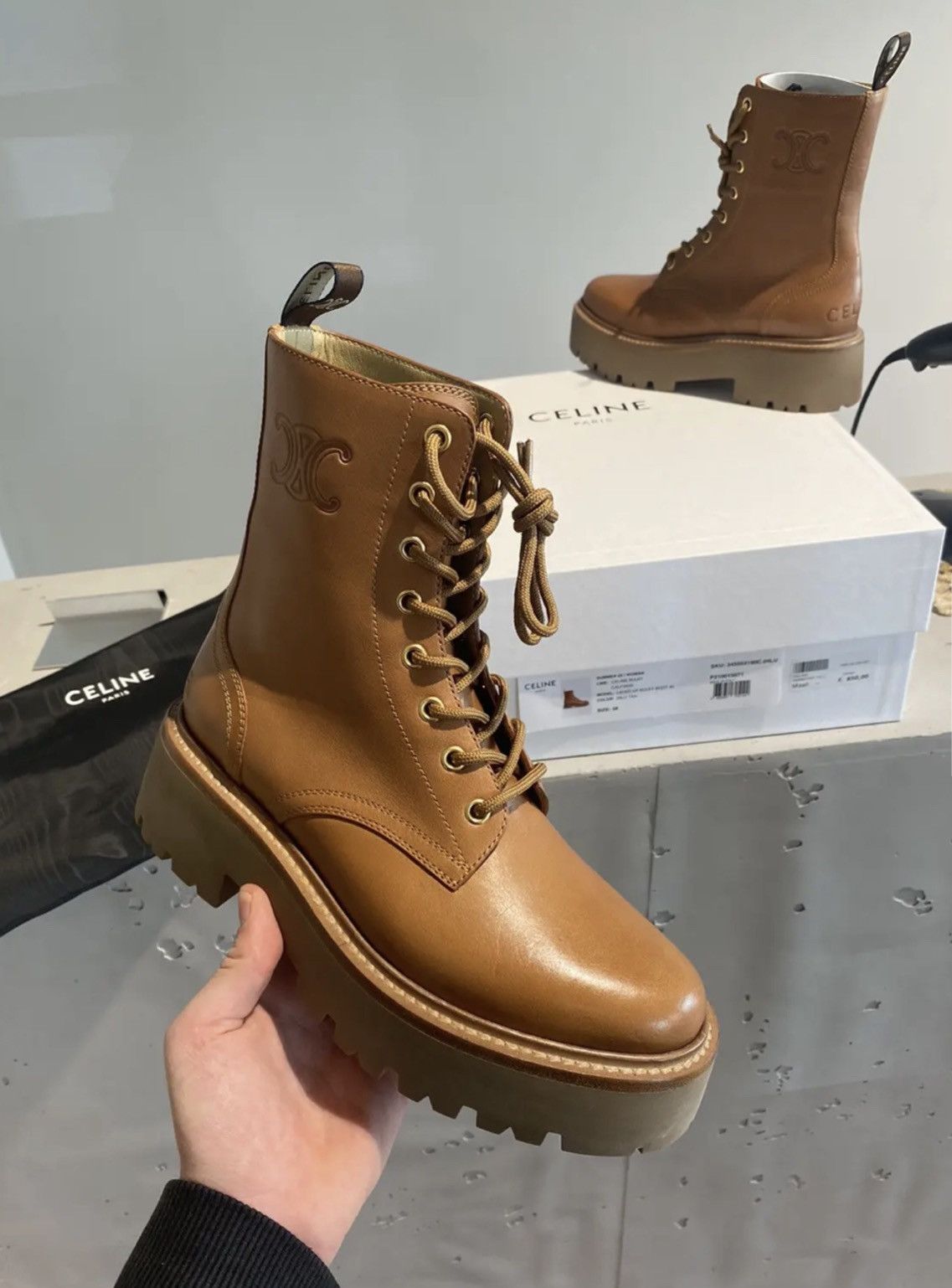 Celine Celine Leather Platform Boots with Triomphe Logo Size US 8 / IT 38 - 3 Thumbnail