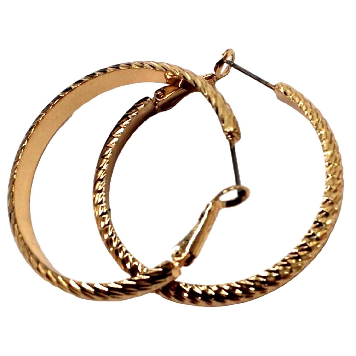 Other Elegant Textured Goldtone Earrings •1.5" Hoop •Omega Closure Size ONE SIZE - 2 Thumbnail