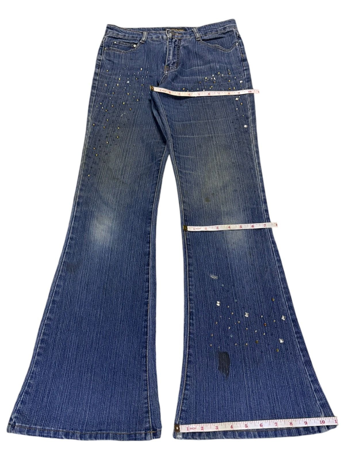 Japanese Brand Vintage Japanese Brand Mud Wash Studded Distress Flare Jeans Size 29" - 15 Thumbnail