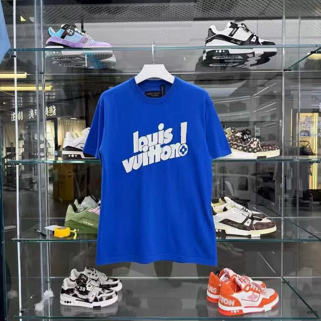 Louis Vuitton × Virgil Abloh 🔴embroidered LV flower t-shirt blue